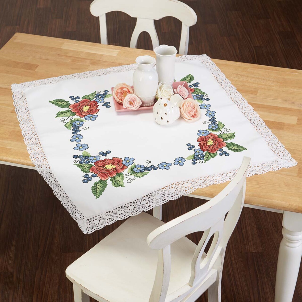 Herrschners In My Garden Table Topper Stamped Cross-Stitch Kit